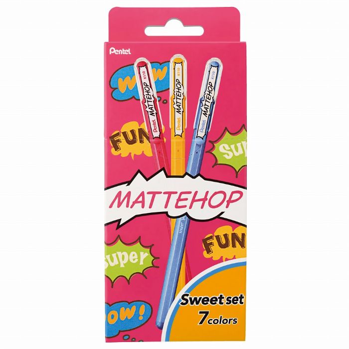 ●マットな質感のインキでイラストや文字がくっきり目立つボールペンです。●カラーペーパーにも濃く鮮やかに発色、写真やマスキングテープにもはっきり書ける。●ボール径：1.0mm●セット色数：7色（レッド/イエロー/ブルー/グリーン/オレンジ/バイオレット/ブラック）●インキ成分：水性顔料