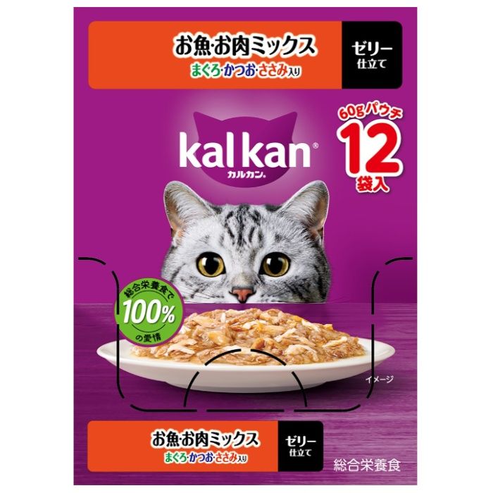 樂天商城 - カルカンパウチ お魚・お肉ミックス まぐろ・かつお・ささみ入り 60g×12個