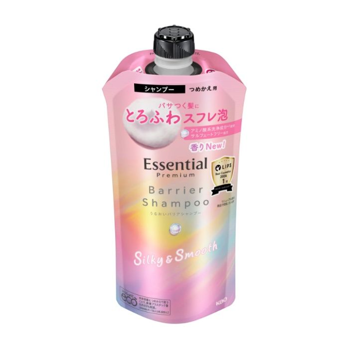 花王 エッセンシャルプレミアムうるおいバリア シャンプーシルキー＆スムース詰替340ML