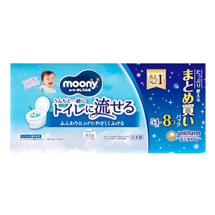 Potty, Diaperings - ムーニー おしりふきうんちと一緒にトイレに流せるタイプ 詰替 54枚×8個