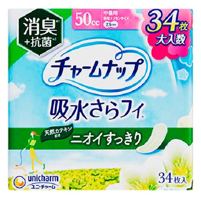 チャームナップ 吸水さらフィ 中量用 50cc 消臭・抗菌タイプ 23cm 34枚 昼用ナプキンサイズ 無香料