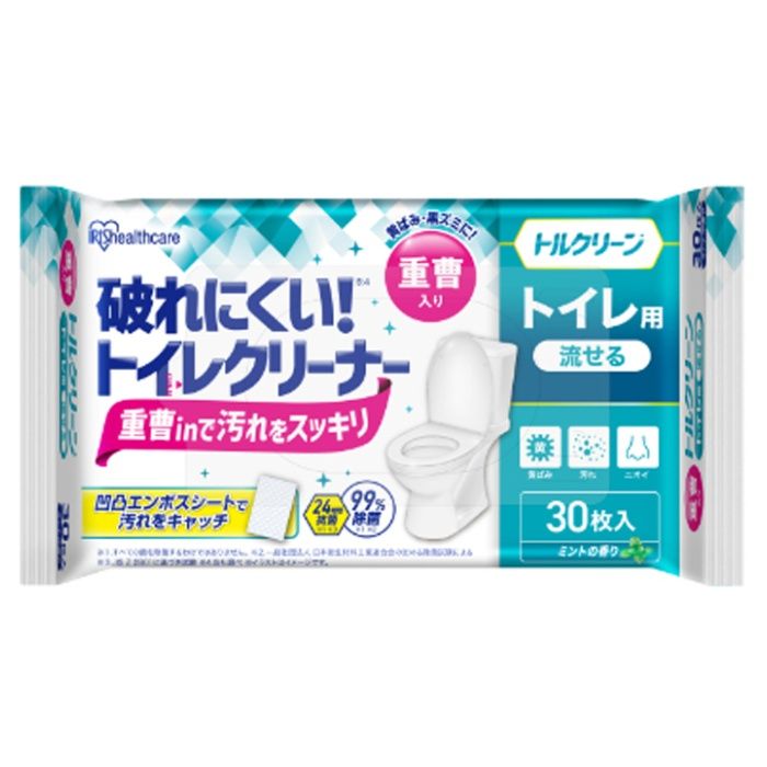 [特長]：■24時間抗菌します。（すべての菌を除菌するわけではありません。JIS Z 2801に基づき試験。）■99％除菌します。（すべての菌を除菌するわけではありません。一般社団法人 日本衛生材料工業連合会の定める除菌試験による。）■使用後はトイレに流せます。■ミントの香り付きです。[仕様]：■成分：水、エタノール、グリコール、防腐剤、除菌剤、界面活性剤、香料、炭酸水素ナトリウム■シートサイズ（約）：155×220mm■枚数：30枚[素材]：■シート：パルプ[生産国]：■中国