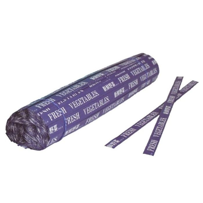 [仕様]：■被覆：PET■芯：鉄■容量：500本束×2束（1000本）■色：紫■サイズ：8mm×25cm[用途]：■ネギ、柄つき豆、水菜などの野菜の結束に[特長]：■フィルムとフィルムの貼り合わせなので、水濡れや温度変化に強い■フィルムはOPPを使用■光沢により鮮明な色と印刷文字でイメージアップ■印刷は表裏の無い両面仕様[注意事項]：■印刷は両面仕様となり、表裏の印刷文字位置は非対称となります。■印刷文字の位置は製品によって異なります。■本製品は鉄芯を使用しております。■電子レンジでの使用はできません。■鉄芯を使用しておりますので、両端の取り扱いには注意してください。