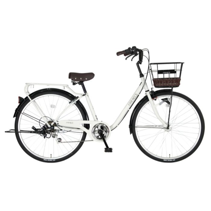 パンクしにくい軽快車フレンズ BAA 26 籐風カゴ 6段 LEDオート クールグレー