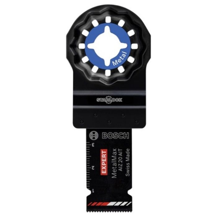 【仕様・規格】モデル名：AIZ20AIT鉄丸釘：切断可能1枚入り品名：STARLOCK（スターロック）適合機種：全メーカーのスターロックシステムで使用可能刃幅（mm）：20刃長（mm）：40山数（1インチ当たり）：23木材（mm）：30樹脂（mm）：30軟鉄・非鉄（mm）：3本体寸法（mm）：37×90×12材質刃先：超硬+エクストラコーティング母材：炭素工具鋼質量・質量単位37g生産国　スイス