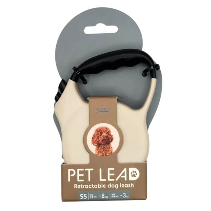 [用途]：■超小型犬用（SSサイズ）の散歩用伸縮リード。■約3mまで伸縮し、愛犬の行動範囲を確保しながら安全にコントロールできます。■対応体重：約8kgまで。日常の散歩や外出時に便利です。[仕様]：■商品サイズ：約3m（伸縮距離）■1個重量：143g■材質：・本体：ABS・グリップ：TPR・スイッチ：ABS・ナスカン：亜鉛合金（ポット合金と記載されていますが、一般的には亜鉛合金を指します）・テープ：ポリエステル