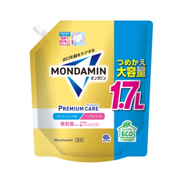 [成分]：セチルピリジニウム塩化物水和物、トラネキサム酸、グリチルリチン酸ジカリウム　ノンアルコールタイプ[注意事項]：内服液でないので、飲まない。直射日光を避け、乳幼児の手の届かない所に保管する。口中の異常、発疹、かゆみ等の症状が現れた場合は使用を中止し、医師に相談する。[容量]：1700mlやさしいホワイトミントの香味で、ノンアルコールタイプです。大容量でエコなパウチタイプです。