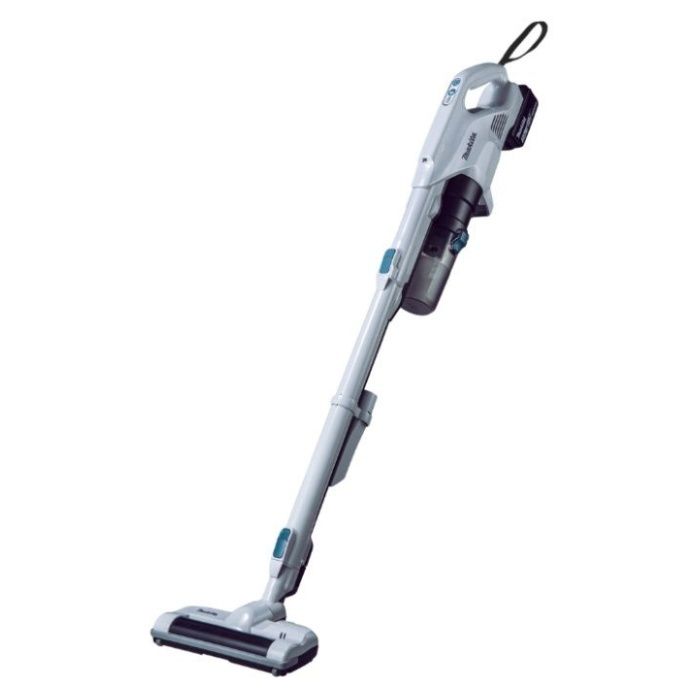 ※バッテリBL1830B・充電器DC18RF付（フル充電約17分、実用充電約22分）[特長]：■電動回転ブラシ搭載。ブラシの推進力でラクラク清掃■高耐久プロ仕様ノズル■強力な吸引力を実現するハイパワーブラシレスモータ搭載■サイクロン一体式でゴミの量が一目でわかる■パワフル＆低騒音で使いやすい。音の気になる場所（オフィス、列車、ホテルなど）のカーペット清掃に[主要機能]：■吸込仕事率（W）（高機能フィルタEX）：　パワフル：110 / 標準：35 / 強：60 / エコ：15■集じん容量（mL）：250■連続使用時間：　パワフル：約8分/ 強：約15分 / 標準：約21分 / エコ：約38分■電圧（V）：直流18■本機寸法（mm）：長さ1，092×幅101×高さ186（パイプ、ノズル付）■質量（kg）：1.5（BL1830B装着時）[標準付属品]：■ノズル・ストレートパイプ・サッシノズル・ノズルホルダ・高機能フィルタEX[色]：■スノーホワイト、ライトブルーグレー