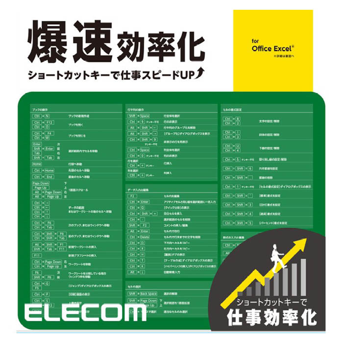 ■ショートカットキーで仕事のスピードがUp!基本的なものから、知っていると便利なものまで、使えるショートカットキーが満載の"爆速効率化マウスパッド"for Excel■レーザー式、光学式、ボール式、全てのマウスに対応します。