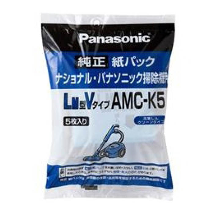 [特長]:■パナソニッククリーナー用 純正紙パック。[仕様]:■LM型Vタイプ■5枚入り■防臭加工なし■適応機種:AMC-ZC5、AMC-NC5、AMC-S5、AMC-HC10、AMC-U2の適応機種以外の紙パック式クリーナー全機種対応[注意]:■今までAMC-P1、DP1、NP2、DP2をお使いの方は、本商品またはAMC-K5をご使用ください。■L型・M型どちらの紙パック式掃除機にもご使用できます。(口芯を切り取ればM型機種にもお使いいただけます。)