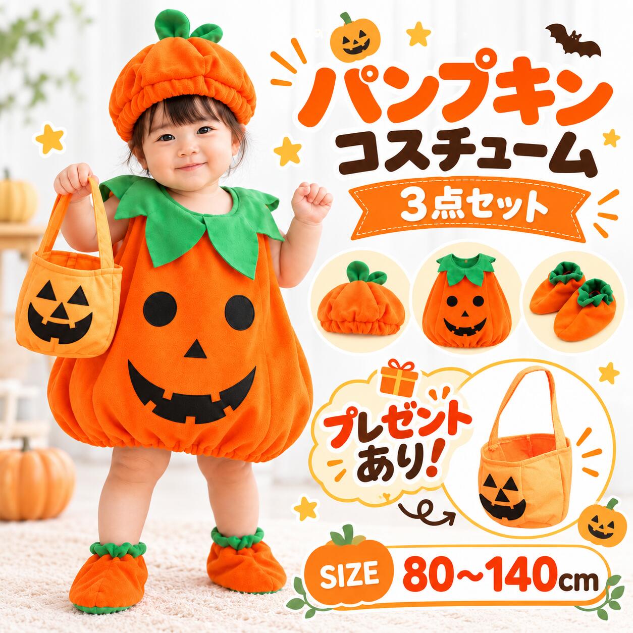 ハロウィン 衣装 子供 コスプレ 仮装 かぼちゃ 小学生 男の子 子ども 80 90 100 110 120 ジャックオランタン パンプキン コスチューム
