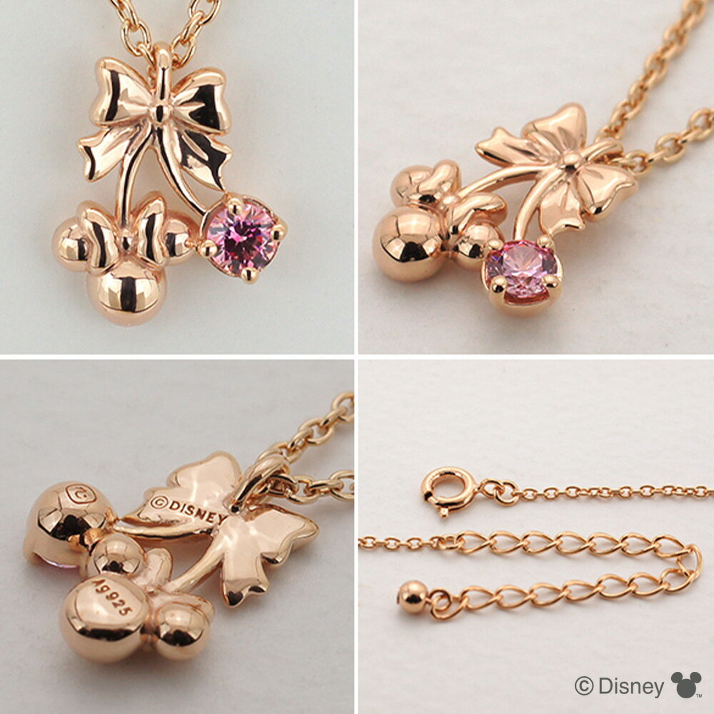 [ディズニー] Disney ミニー シルバー ピンク キュービックジルコニア ペンダント ネックレス リボン サクランボ プレゼント (VPCDSW0050)
