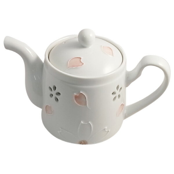 【宅配便限定】国産 クリスタル桜ポット 430cc 軽くておしゃれなデザインの伊万里陶芸有田焼ポットです。底まで届く特製かご網茶こし付き。