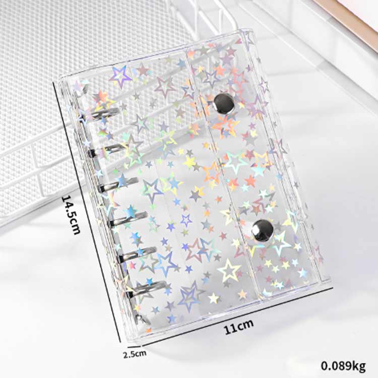 シール帳カバー 透明シール帳 ホログラム星柄 キラキラ輝く M5/A7/A6 PVCカバー クリア手帳 透明バインダー 5/6穴リング コンパクト手帳 スケジュール帳 推し活 持ち運び便利 手帳 DIY