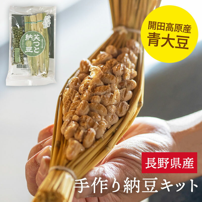 笑つと 納豆キット 青大豆 2本入り 手作りキット 手作り 納豆 お手軽 簡単 自由研究 夏休み おうち時間 長野県産 大豆 わら納豆 長野 信州 説明書付き 受注生産品 送料込 (ネコポス発送）