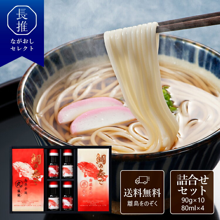 【長崎県公式】島手そうめん販売　鯛の奏　手延べ丸うどん90g×5束・平うどん90g×5束・出し汁80ml×4本