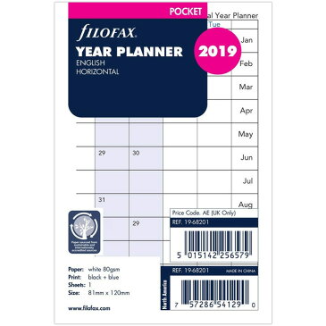 【ネコポス送料無料】FILOFAX 2019年 ミニ6穴サイズ ホリゾンタルイヤープランナー システム手帳リフィル 19-68201