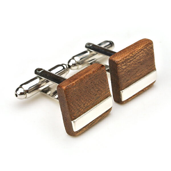 DESIGN Cuffs I 木製カフスI 木とシルバーのカフスボタン スクエア/四角 （LIFE/ライフ/職人手作り）