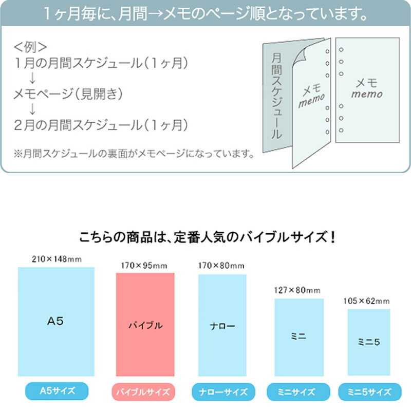 KNOX/ノックス 2024年 システム手帳リフィル バイブルサイズ 見開き1ヵ月間 ブロック式 インデックス付 521-105 3