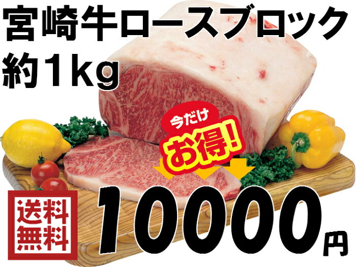 送料無料 日本一 宮崎牛 ロース ブロック 1kg 一万円 A4 A5 ランク バーベキュー BBQ 日本一 宮崎牛 牛肉 キャンプ 宮崎県産 黒毛和牛 冷凍 A4 A5 ランク ステーキ ローストビーフ 豪華 サプライズ 和牛 ブランド ギフト プレゼント 肉 国産