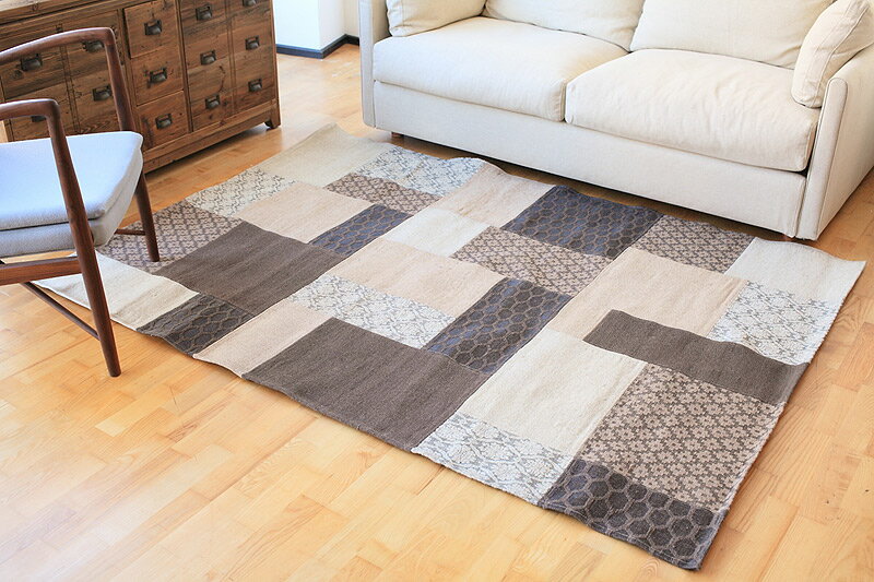 Rakuten - アキュラ キリム(ダリー) パッチ ラグマット200x140cm ベージュ/ブラウン【モダンアジアン/エスニック雑貨】