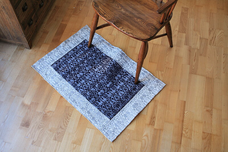 シェニールジャカードパッチ ラグマット90x60cm アイボリー/ブラック【モダンアジアン/エスニック雑貨】