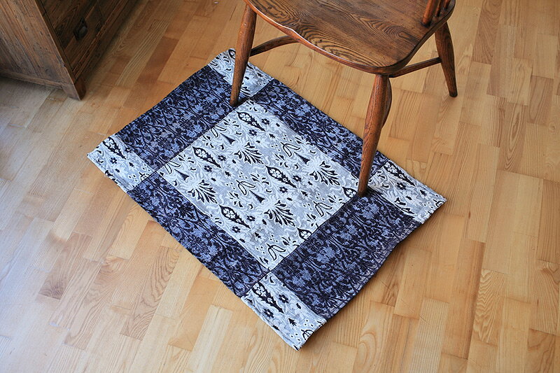 Rakuten - シェニールジャカードパッチ ラグマット90x60cm ブラック/アイボリー2【モダンアジアン/エスニック雑貨】