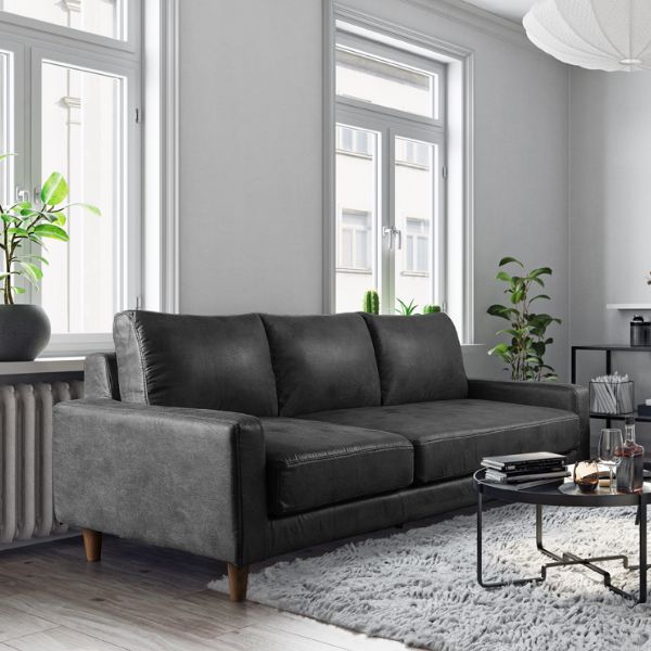 Rakuten - 組立設置付 高密度ウレタン 3人掛け肘付きソファ(合皮タイプ) 幅210cm ソファー コーナー おしゃれ 北欧 カフェ シンプル リビング