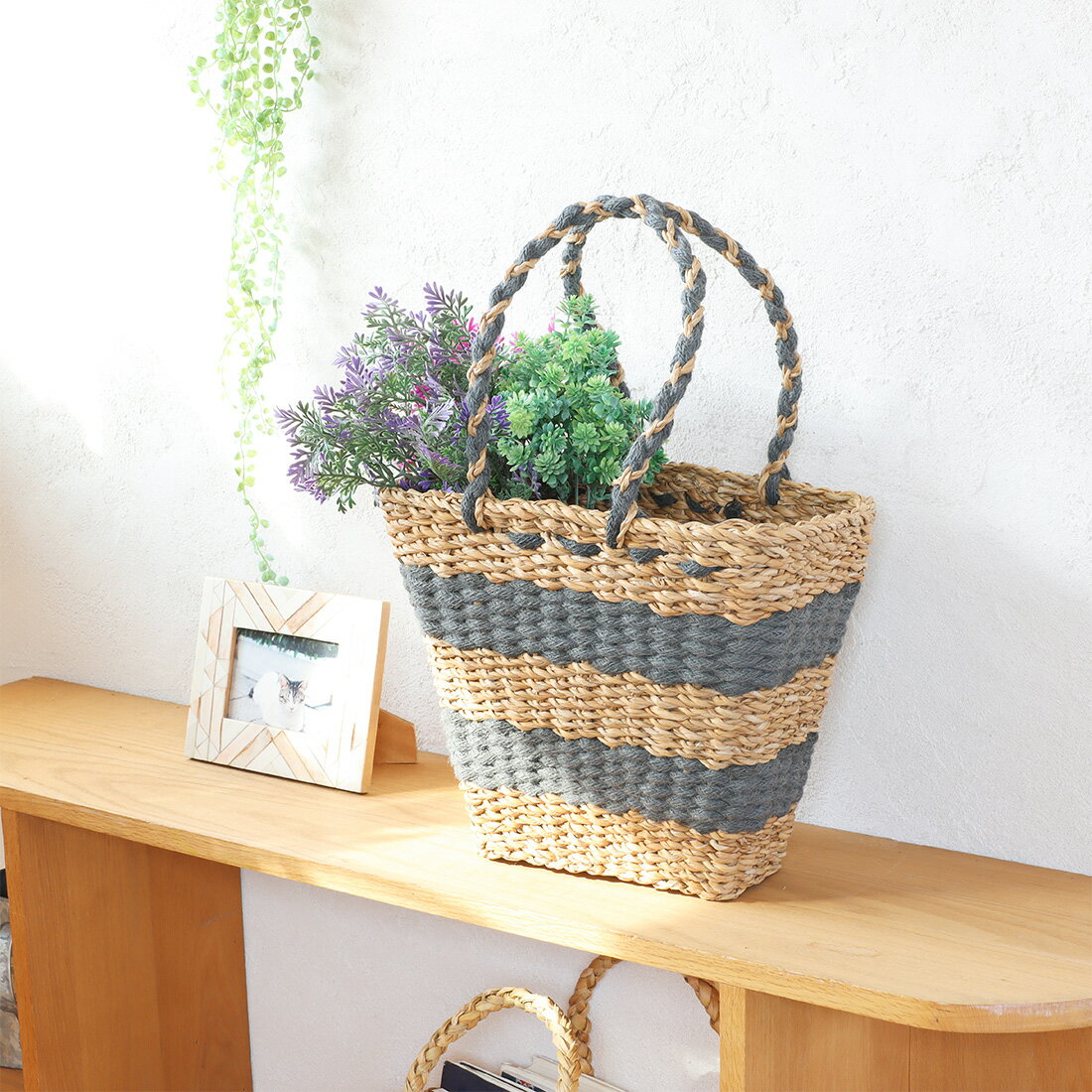 バッグ ジュート シーグラス スクエア S デイリーユース トートバッグ エコバッグ お洒落 キュート アジアン ハワイアン(4)