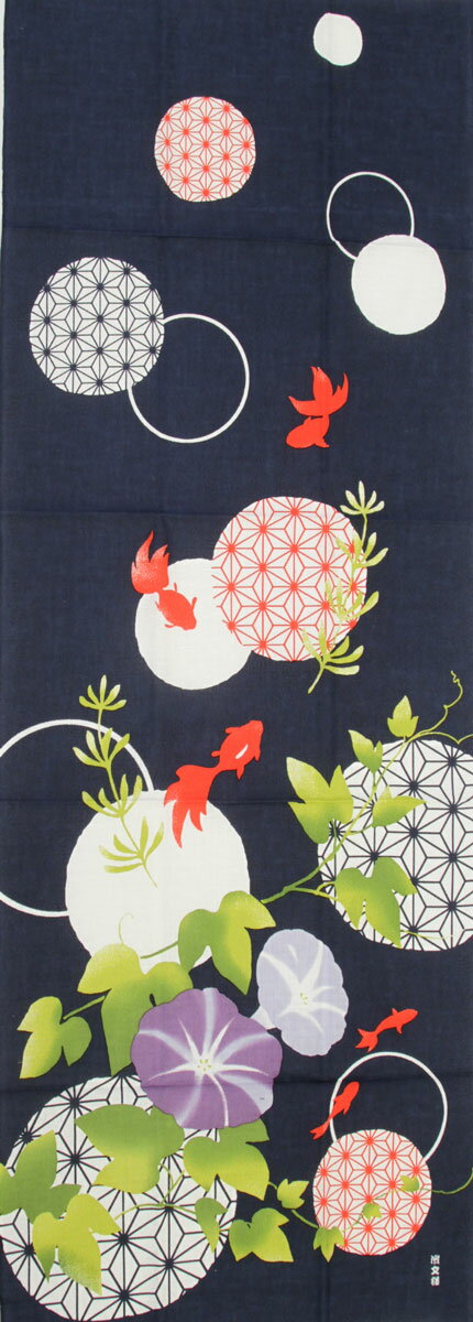 濱文様 絵てぬぐい 麻の葉金魚 メール便 夏 捺染 手拭 手ぬぐい きんぎょ yのサムネイル