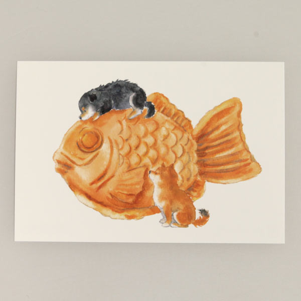 しばいぬとおやつポストカード 柴犬とタイ焼き (c)村田なつか メール便 柴犬 シバイヌ 絵はがき たい焼き たいやき y