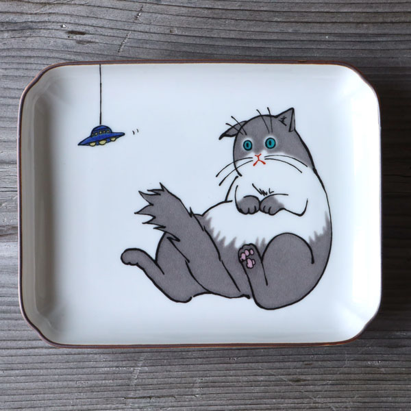 Rakuten - KUTANI SEAL クタニシール ネコ・ジェラシー 長角皿 シェーテッド 上出瓷藝 九谷焼 石川 ねこ 猫 ネコ