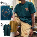 LAUT BALI SURFTシャツ メンズ レディース 半袖 グリーン キャメル ユニセックス 綿100% 胸ロゴ バックプリント サーフ系 カジュアル