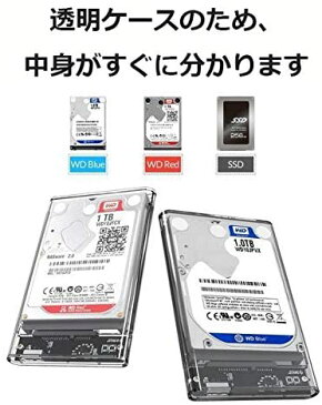 2.5インチ HDD SSD 外付けケース USB3.0 SSD 透明 クリア SATA3.0 ハードディスク 5Gbps 高速データ転送 UASP対応 3TB 電源不要 ポータブル ドライブ ケース