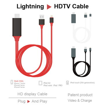 HDMI Lightning 変換ケーブル HDMI分配器 2m iPhone アイフォン ipad mini iPod スマホ高解像度 1080p 画面 ライトニング 充電 アダプタ テレビ出力