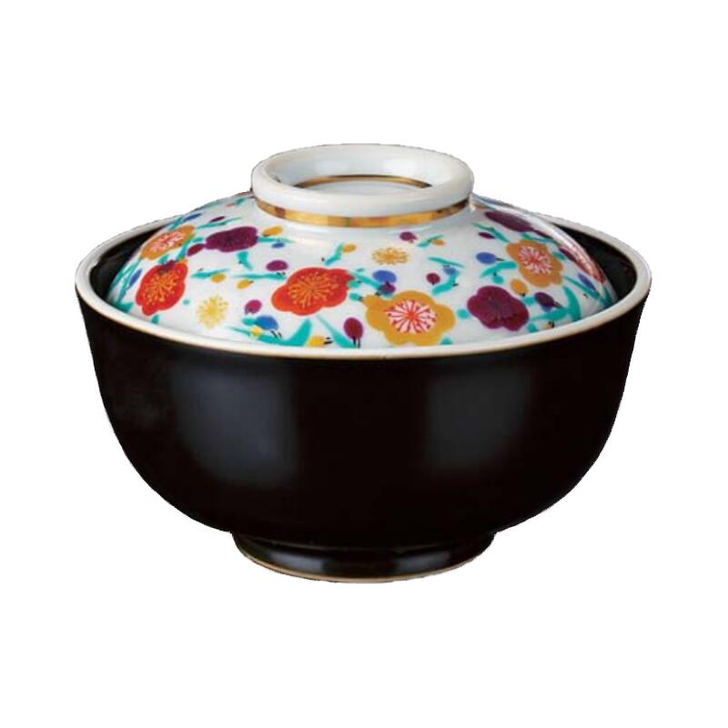 有田焼 太 白 四色 梅 ヤエン 付 蓋物 11.5cm 蓋向 煮物 珍味 炊合せ あんかけ 蒸し料理 花 黒 ブラック ホワイト 緑 グリーン 紫 パープル 赤 レッド 黄 イエロー 日本製 国産 おしゃれ ギフト 贈り物 母の日 お祝い 和食器 洋食器 中華食器 飲食店 業務用 プロ使用 食器