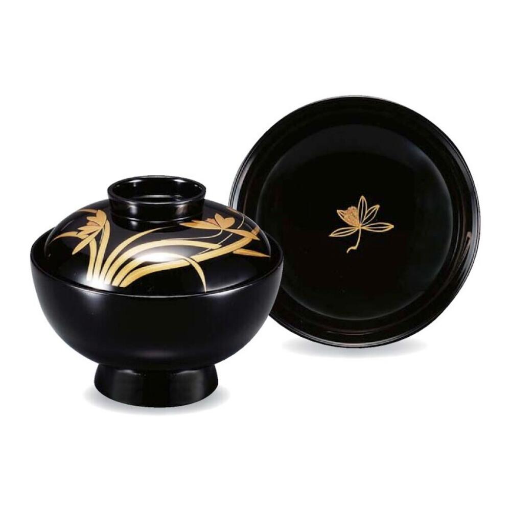 越前漆器 木製 手塗り 漆 手描き 蒔絵 木製 4.2寸 吸物椀 黒 洋 蘭 漆塗 12.1cm 10cm 漆器 漆 塗り 塗 越前塗 椀 お椀 器 日本製 国産 おしゃれ こだわり 伝統 ギフト プレゼント 贈り物 贈答品 父の日 母の日 敬老の日 お祝い お返し 飲食店 業務用 プロ使用 プロ仕様 食器