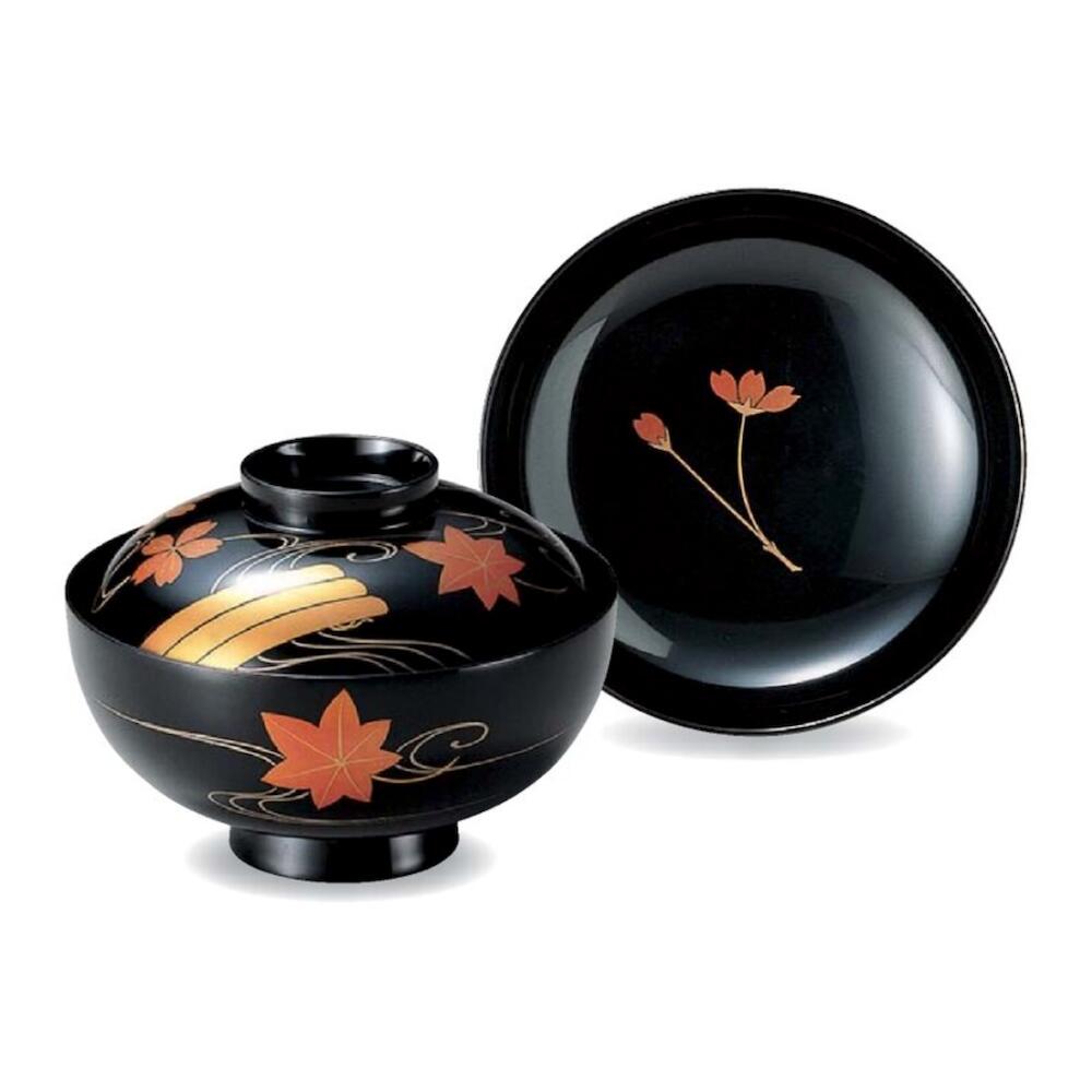 越前漆器 木製 手塗り 漆 手描き 蒔絵 木製 4.2寸 吸物椀 黒 筏 春秋 漆塗 12.3cm 9cm 漆器 漆 塗り 塗 越前塗 椀 お椀 器 日本製 国産 おしゃれ こだわり 伝統 ギフト プレゼント 贈り物 贈答品 父の日 母の日 敬老の日 お祝い お返し 飲食店 業務用 プロ使用 プロ仕様 食器