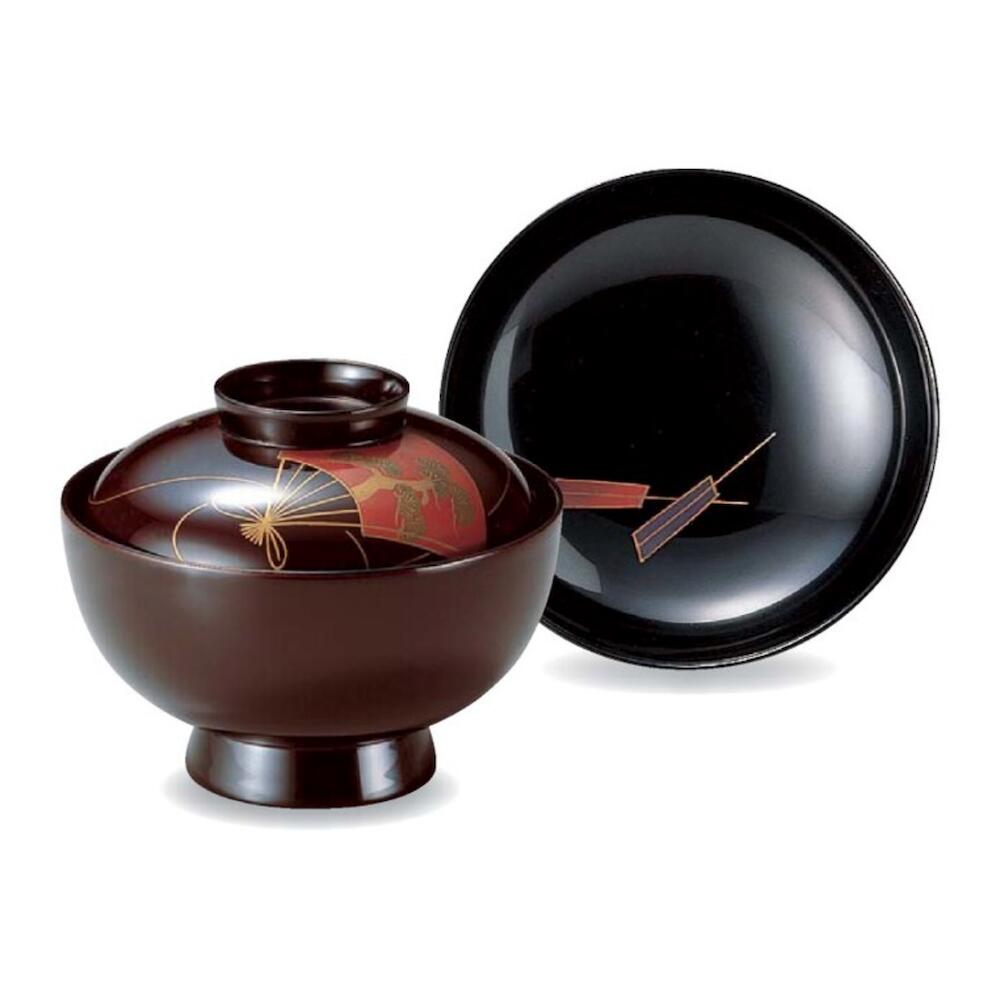 越前漆器 木製 手塗り 漆 手描き 蒔絵 木製 4.2寸 吸物椀 溜 紐 扇 面 漆塗 12cm 10cm 漆器 漆 塗り 塗 越前塗 椀 お椀 器 日本製 国産 おしゃれ こだわり 伝統 ギフト プレゼント 贈り物 贈答品 父の日 母の日 敬老の日 お祝い お返し 飲食店 業務用 プロ使用 プロ仕様 食器