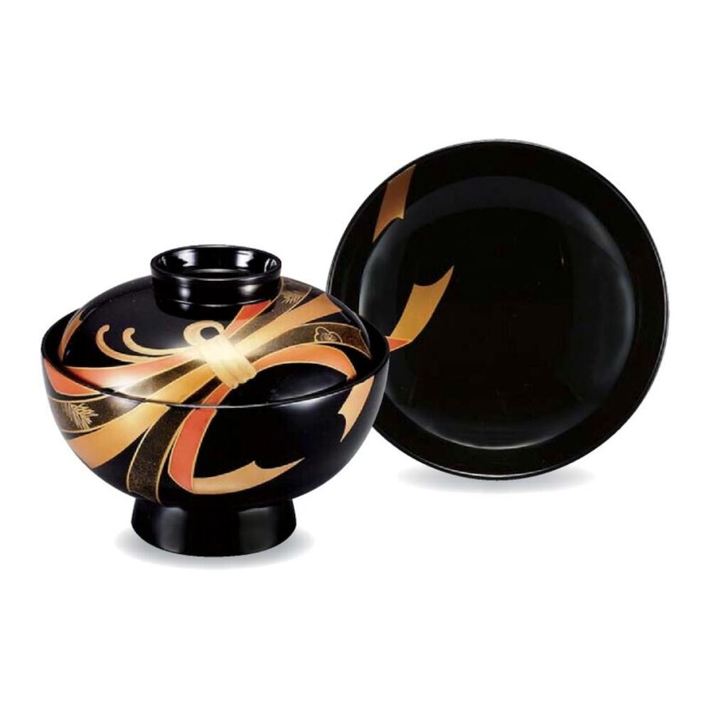 越前漆器 木製 手塗り 漆 手描き 蒔絵 木製 4.2寸 吸物椀 黒 結びのし 漆塗 12.2cm 9.9cm 漆器 漆 塗り 塗 越前塗 椀 お椀 器 日本製 国産 おしゃれ こだわり 伝統 ギフト プレゼント 贈り物 贈答品 父の日 母の日 敬老の日 お祝い 飲食店 業務用 プロ使用 プロ仕様 食器