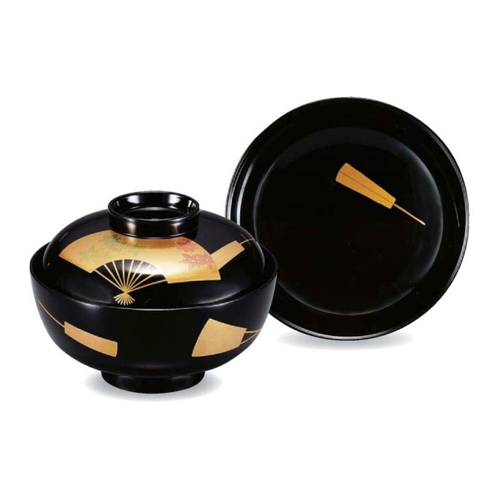 越前漆器 木製 手塗り 漆 手描き 蒔絵 木製 4.2寸 吸物椀 黒 扇 面 春秋 漆塗 12.3cm 9.1cm 漆器 漆 塗り 塗 越前塗 椀 お椀 器 日本製 国産 おしゃれ こだわり 伝統 ギフト プレゼント 贈り物 贈答品 父の日 母の日 敬老の日 お祝い 飲食店 業務用 プロ使用 プロ仕様 食器