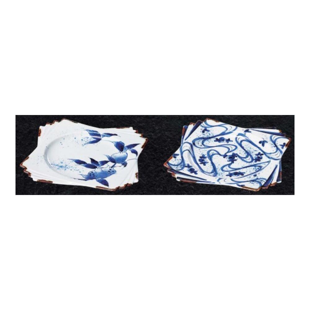 有田焼 染付 ザクロ 流水 紙 敷 正 角皿 20cm 皿 中皿 刺身 焼物 揚物 前菜 サラダ 肉料理 魚料理 盛皿 青 ブルー 紺 ネイビー 白 ホワイト 日本製 国産 おしゃれ ギフト プレゼント 贈り物 母の日 お祝い 和食器 洋食器 中華食器 飲食店 業務用 プロ使用 食器