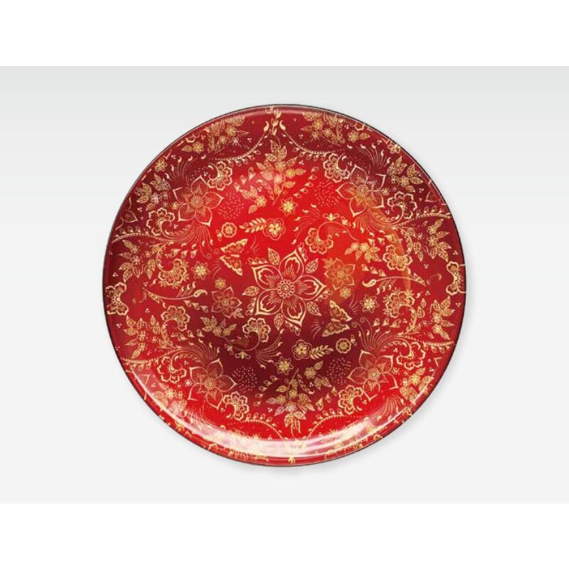 【送料無料】 【包装のし可】 塗り ガラス 食器 蒔絵 シリーズ フラット プレート M 溜塗 赤 溜 花 舞 28cm 塗 漆 皿 丸 丸皿 大皿 食洗機対応 日本製 国産 おしゃれ こだわり プレゼント ギフト 贈答品 お祝い 食事会 和食器 洋食器 飲食店 業務用 プロ使用