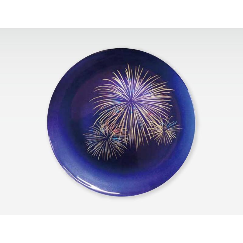 【送料無料】 【包装のし可】 塗り ガラス 食器 蒔絵 シリーズ フラット プレート M マジョ ブルー 花火 28cm 塗 漆 皿 丸 丸皿 大皿 食洗機対応 日本製 国産 おしゃれ こだわり ギフト 贈答品 お祝い 食事会 和食器 洋食器 飲食店 業務用 プロ使用