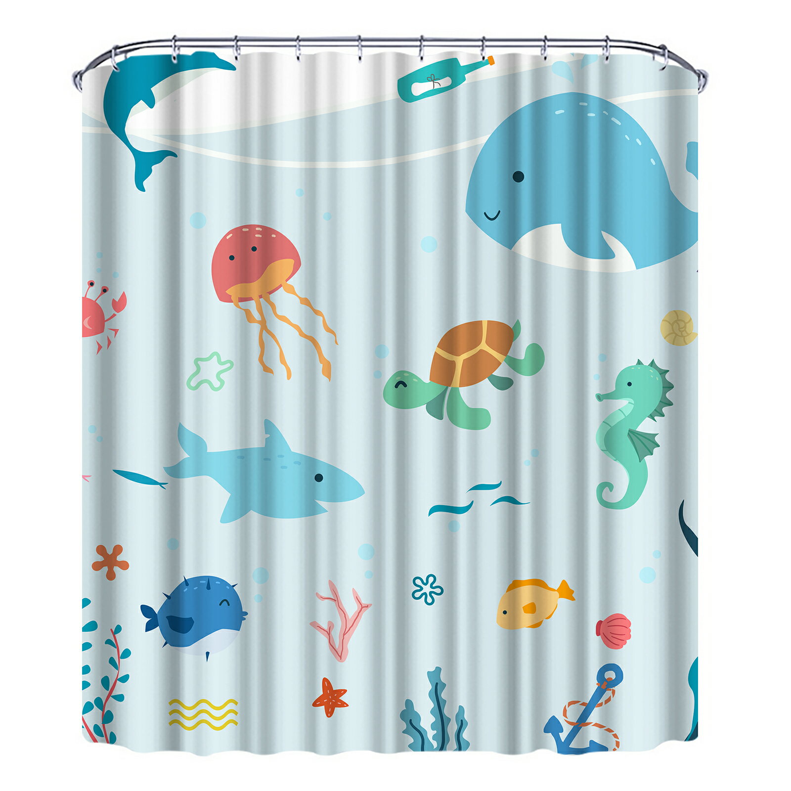 シャワーカーテン 180×180cm 防水浴室カーテン 海洋生物 花柄のシャワーカーテン シルエットの防水バスルームセットボタニカルデザイン シャワーカーテン ...