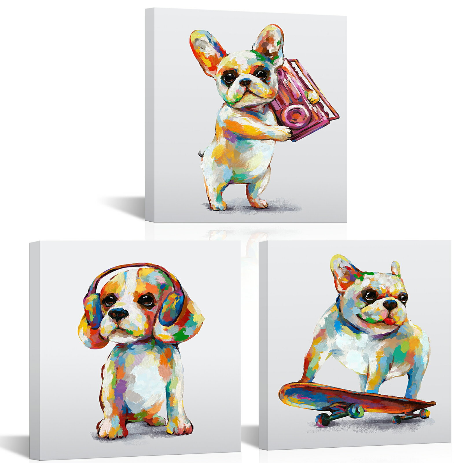 Rakuten - 【期間限定・全店舗OFF クーポンで70%OFF】【3 枚セット 】可愛い犬 アートパネル キャンバス 壁掛け おしゃれ インテリア 子供部屋 リビング 30×30cm 軽量 防水 防汚 贈答 送料無料