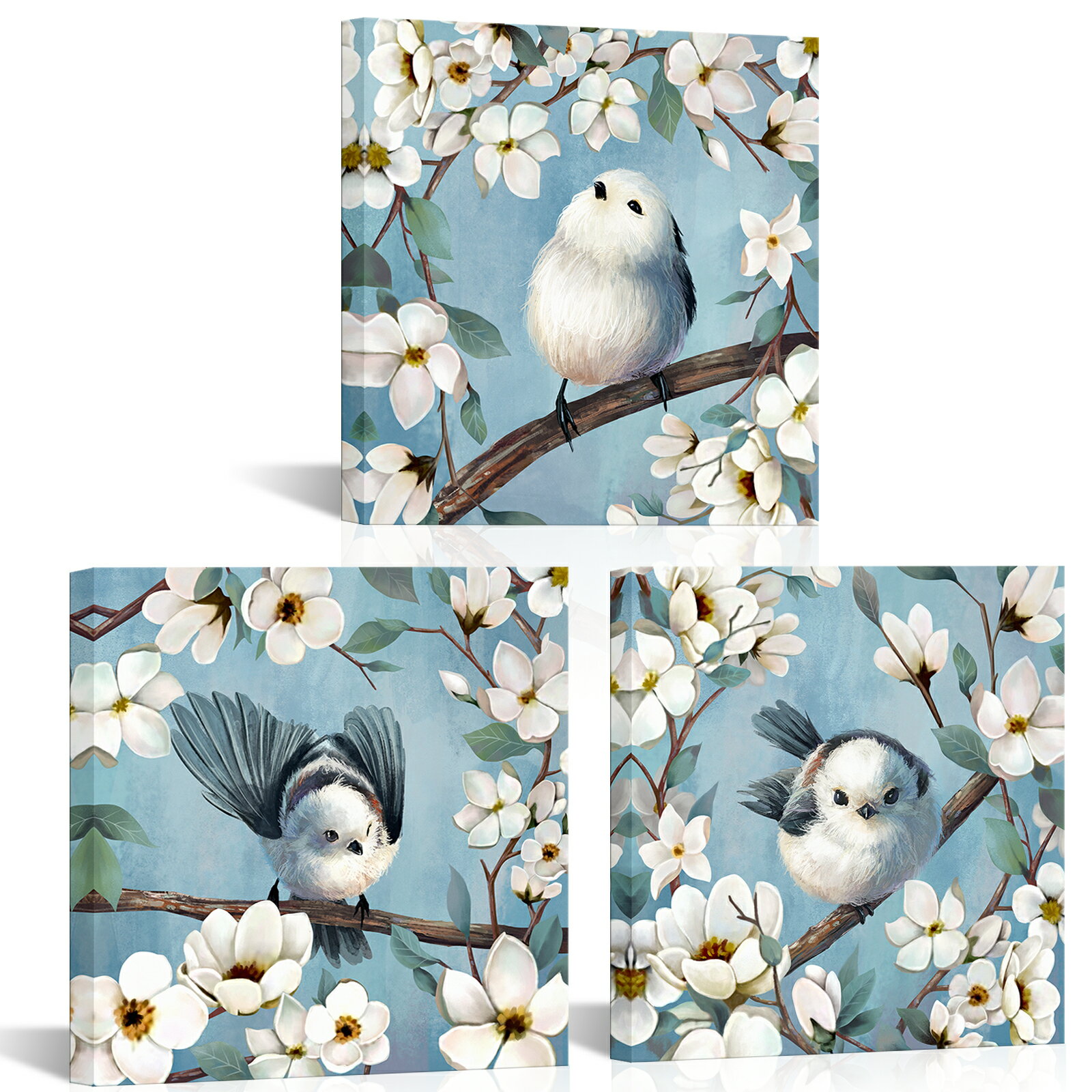 【3枚セット】ポスターフレーム アートフレーム キャンバス ポスター 30×30cm インテリア 絵 北欧 壁掛け 絵 フレーム 額縁 ポスター 壁掛け 壁飾り おしゃれ アートパネル 小鳥 花枝 動物絵 軽量 防汚 防水 贈答 送料無料 海外通販