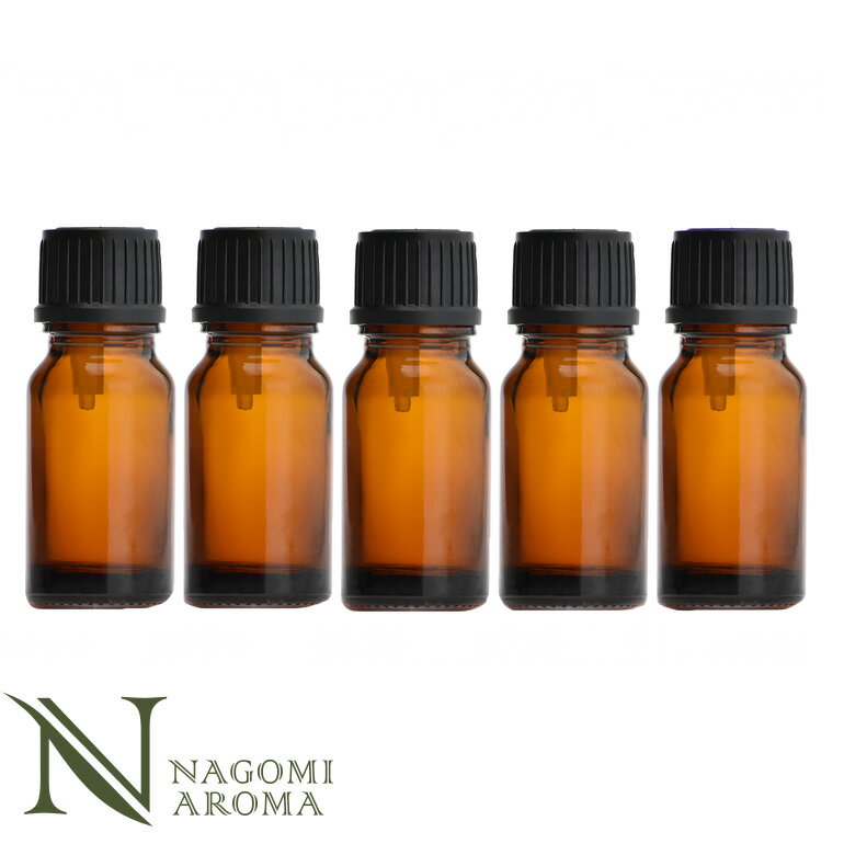 遮光ビン 10ml(アンバー) 5本セット 黒キャップ&ヴァーティカルドロッパー 【 遮光瓶 アロマ ドロッパー付 ガラス瓶 容器 薬瓶 調合 保存 アロマオイ...