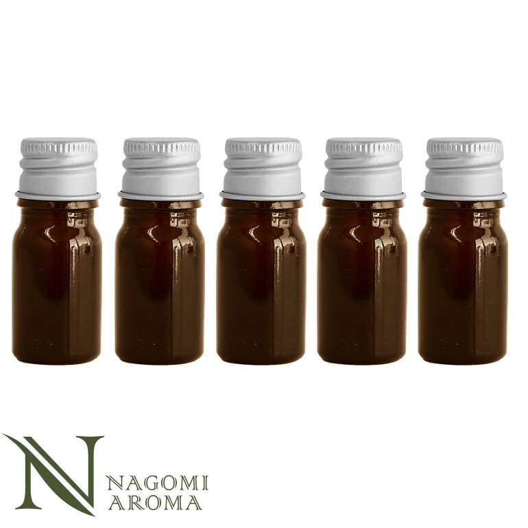 遮光瓶 遮光ビン 5ml (アンバー) ×5本 セット シルバーキャップ ヴァーティカルドロッパー【 遮光瓶 アロマ ドロッパー付 ガラス瓶 容器 薬瓶 調合 ...