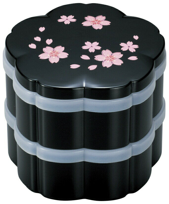 【本日ポイント3倍＋まとめ割クーポン最大15%OFF】山中漆器 4.0桜二段小重 黒 舞桜(シール付)（正月 弁当 ボックス 漆器 蒔絵 2段 おせち 御祝 かわいい 重箱 引き出物 日本製 ギフト 海外発送可 法人 贈呈 記念品 ノベルティ 日本製 景品）